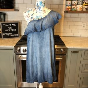 Cloth & Stone | Chambray Ruffle One Shoulder Dress